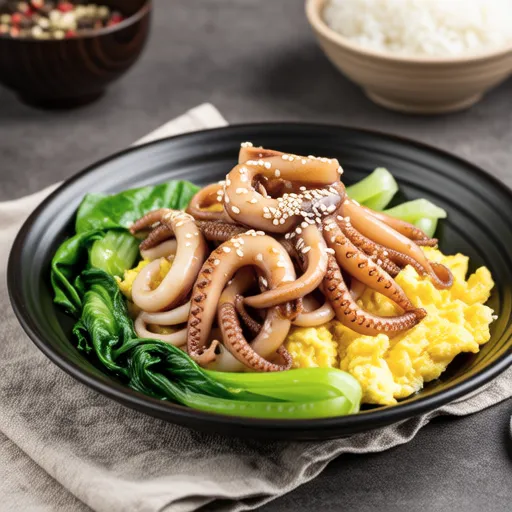 Stir-fried Squid, Lettuce, and Fluffy Egg (Chinese Style)
