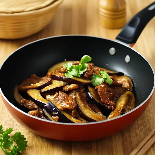 Salteado saudável de carne de porco com berinjela