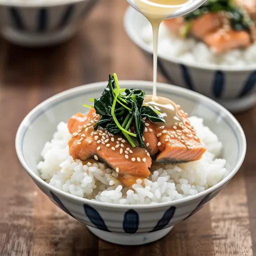 Salmon and Mizuna Ochazuke with White Dashi