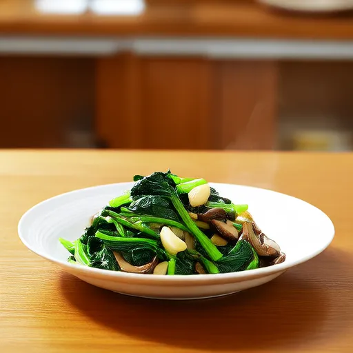 菠菜和蘑菇炒蔬菜