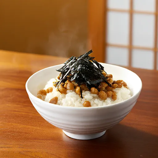 Colazione semplice con natto e alga nori