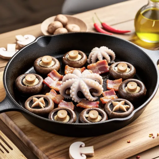 Shimeji, Bacon, and Octopus Ajillo