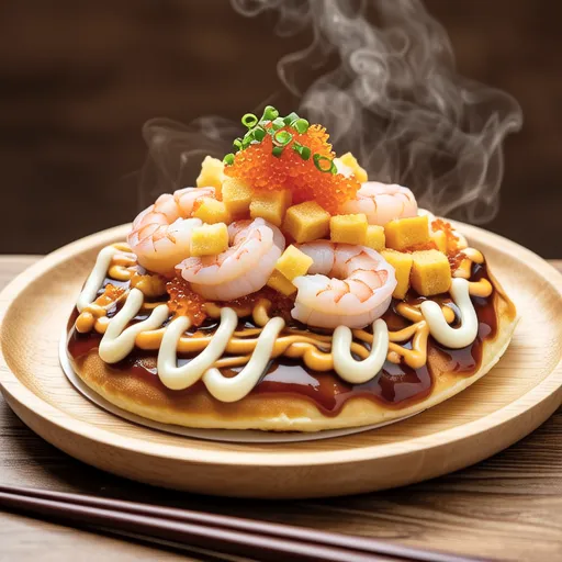 Shrimp and Mentaiko Mochi Cheese Okonomiyaki