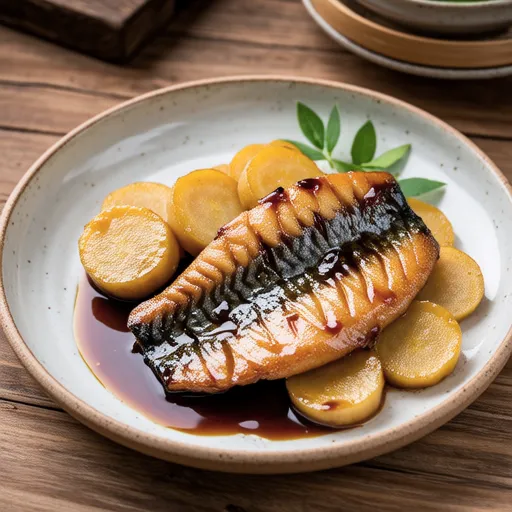 Grilled Horse Mackerel and Yam with Plum Sauce