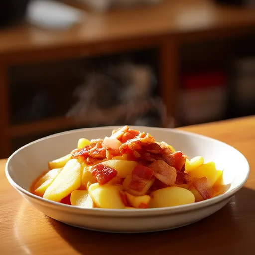 Pommes de terre, bacon et tomates sautés