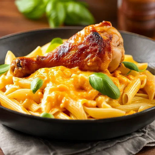 Pasta Simples com Frango e Ovo