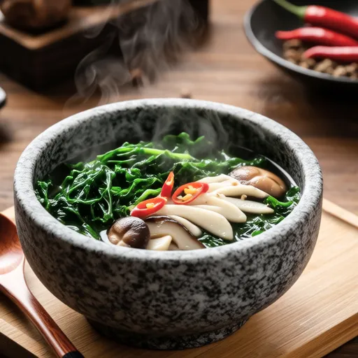 Korean Doenjang Soup with Swiss Chard