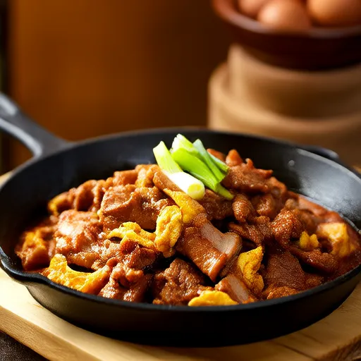 Жареная свинина с яйцами