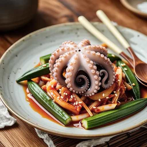 Octopus and Okra Kimchi Salad