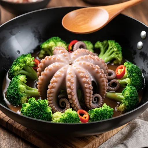 Spicy Stir-fried Broccoli and Octopus with Anchovy