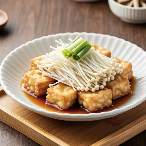 Thick Fried Tofu and Enoki Mushroom with Yuzu Pepper Sauce