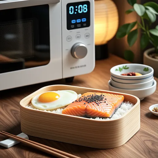 Microwave Side Dishes with Grilled Salmon Bento