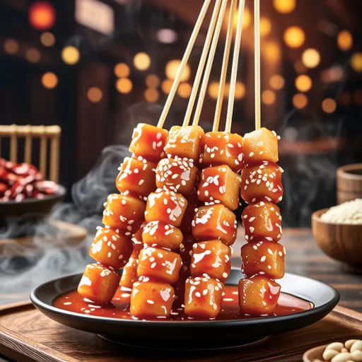 Spicy and Sweet Rice Cake Skewers