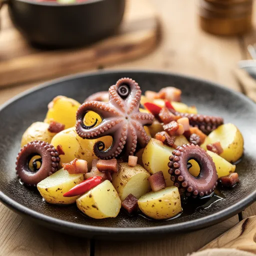 Potato, Bacon, and Octopus Ajillo