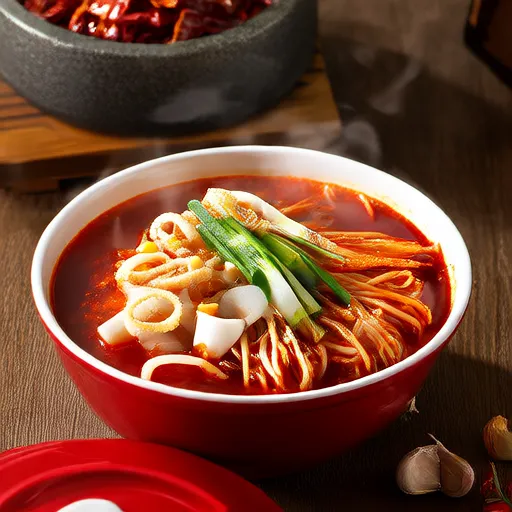 Sopa Picante de Lula com Broto de Feijão e Rabanete