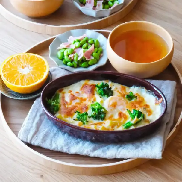 シーフードグラタン献立