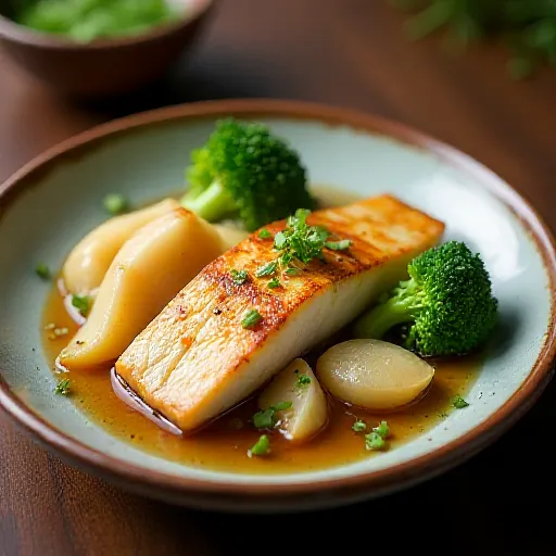 Garlic Butter Sautéed Yellowtail and Lotus Root