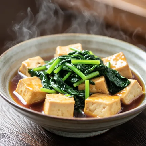 Mitsuba and Fried Tofu in Mentsuyu Sauce
