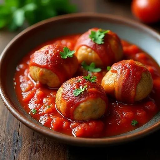 Domates Soslu Pastırmalı Köfte