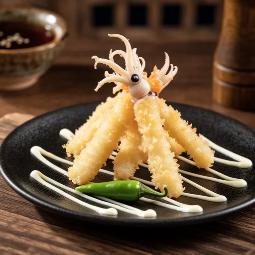 Squid and Green Pepper Tempura with Chili Mayo