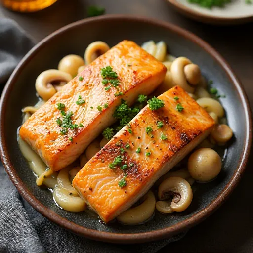 Shimeji and Salmon Garlic Butter Stir-fry