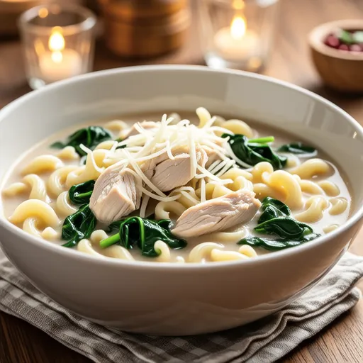 Chicken and Spinach Soy Milk Soup Pasta