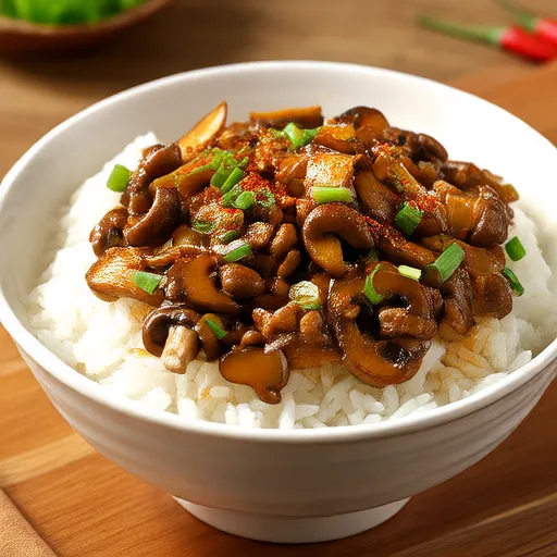 Tigela de Arroz com Cogumelos Picantes