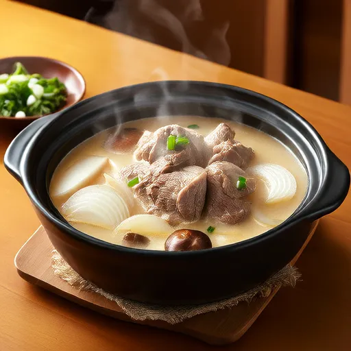 Zuppa in pentola di maiale bollito