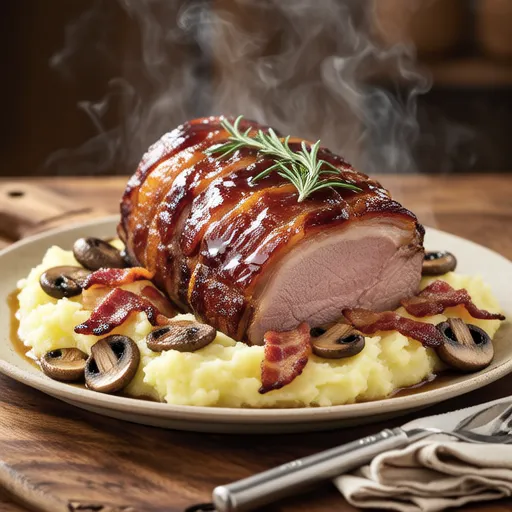 きのこのマッシュポテトを包んだローストポーク