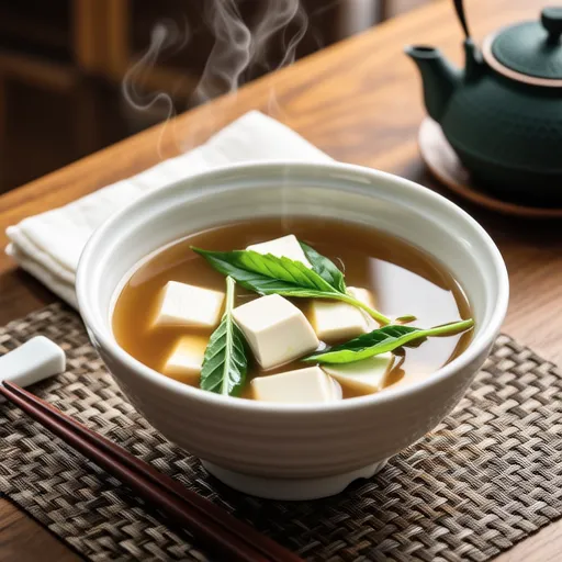 Miso Soup with Chrysanthemum Greens and Tofu
