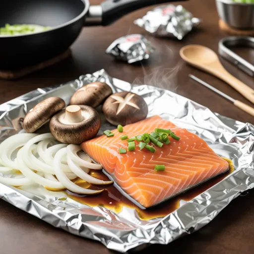 Salmon and Maitake Mushroom with Sesame Mayo Foil Steam