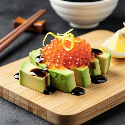 Avocado and Salmon Roe with Wasabi Soy Sauce