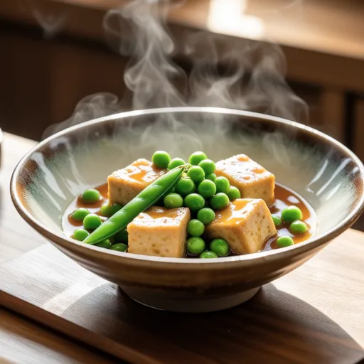 Green Peas and Fried Tofu Simmered in Dashi