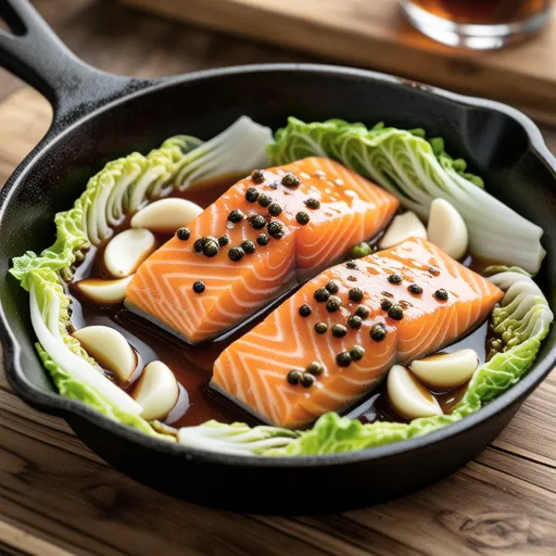 Garlic Sautéed Salmon and Napa Cabbage