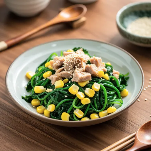 Komatsuna and Tuna Corn Sesame Salad