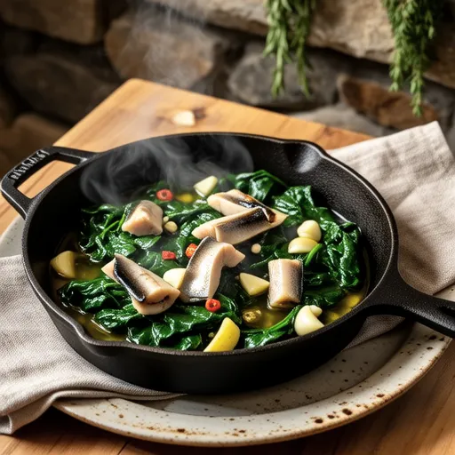 Spinach and Canned Mackerel Ajillo