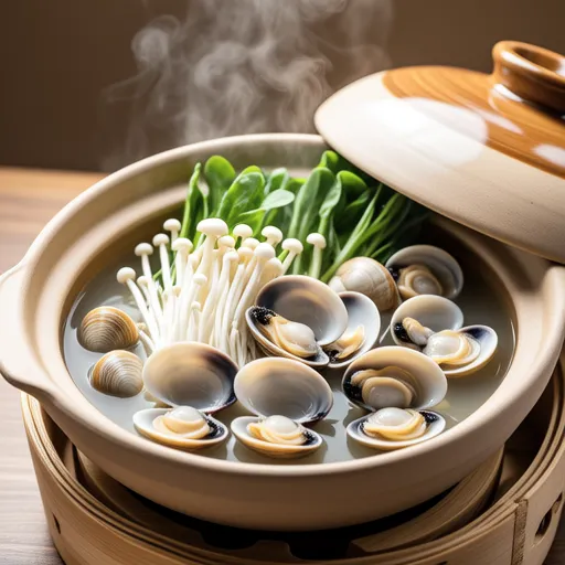Simmered Chrysanthemum Greens and Clams