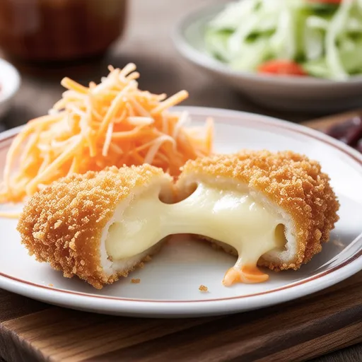 Cheese-Stuffed Menchi Katsu with Shredded Cabbage