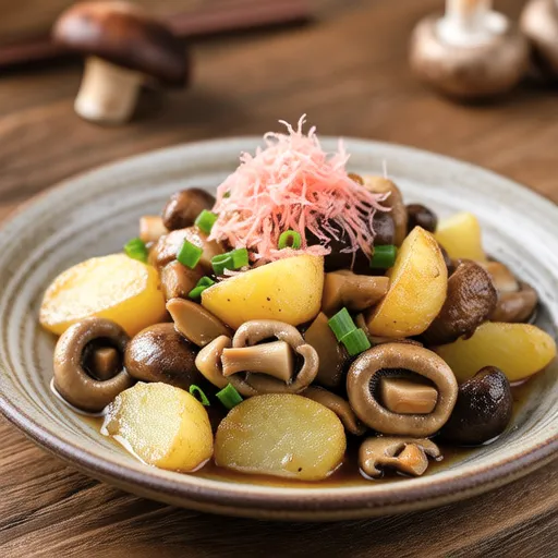Potato and Shimeji Stir-fry with Bonito Flakes