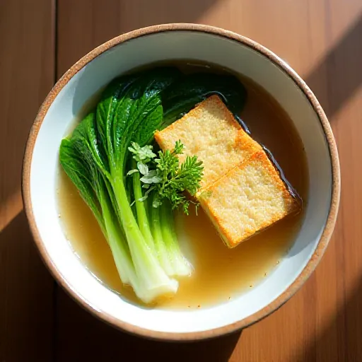 Komatsuna and Fried Tofu Clear Soup