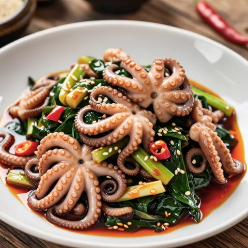 Komatsuna and Octopus Kimchi Stir-fry
