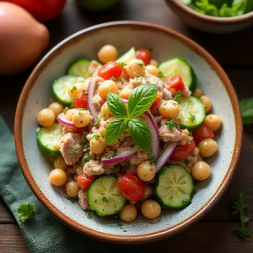 Ensalada mediterránea de atún y garbanzos
