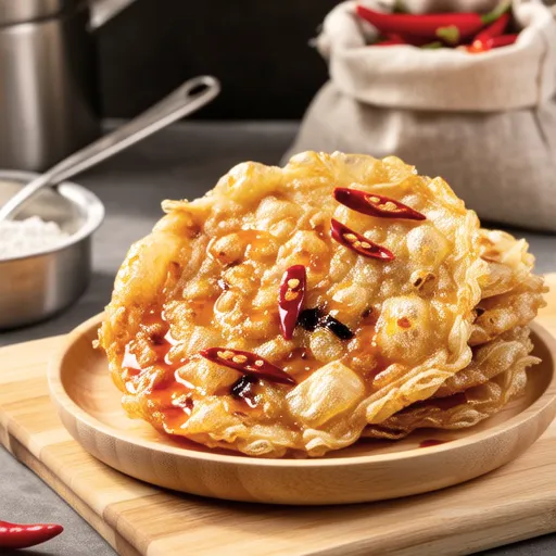 Spicy Fried Chili Pancakes with Buldak Sauce