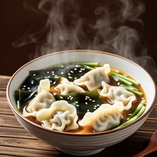 Bean Sprout and Wakame Wonton-style Soup