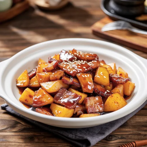 Sweet Potato and Pork Stir-fry with Butter Soy Sauce