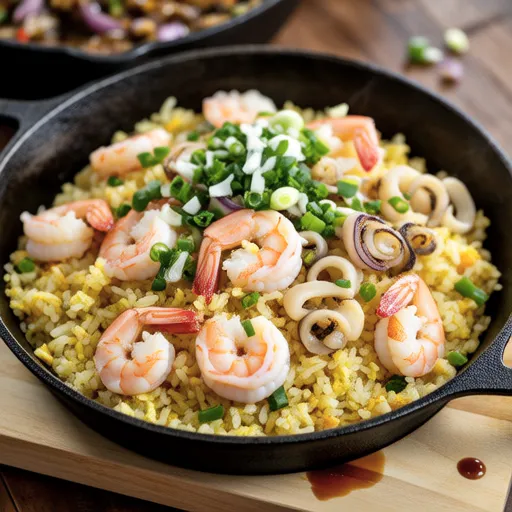 Seafood Stir-fried Rice with Crown Daisy