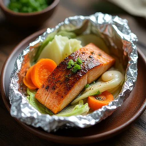 Salmon and Vegetables Miso Foil Bake