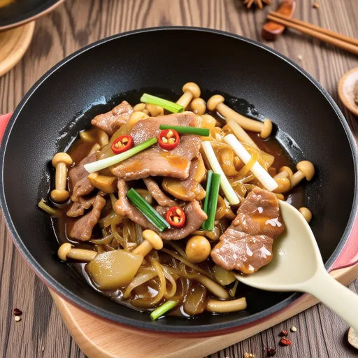 Konjac and Pork Stir-fry with Enoki Sauce