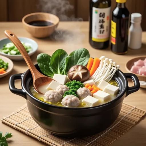Nira and Meatball Egg Drop Hot Pot