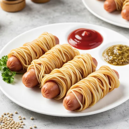 Sausage Wrapped in Udon Noodles and Fried